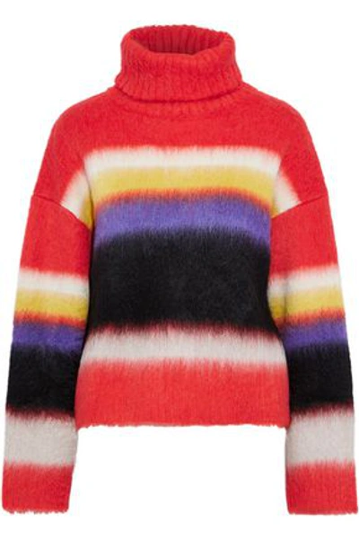 Shop Diane Von Furstenberg Striped Brushed Knitted Turtleneck Sweater In Coral
