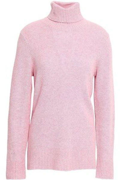 Shop Ganni Woman Mercer Mélange Ribbed Merino Wool-blend Turtleneck Sweater Baby Pink