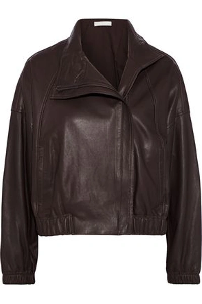 Shop Vince . Woman Leather Bomber Jacket Merlot