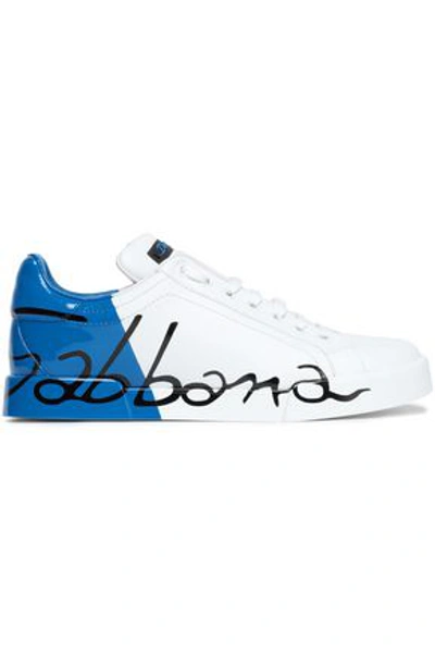 Shop Dolce & Gabbana Woman Portofino Printed Smooth And Patent-leather Sneakers White