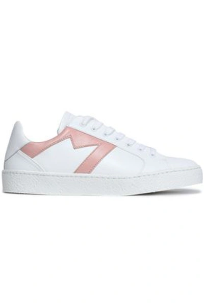 Shop Maje Woman Smooth And Metallic Leather Sneakers White