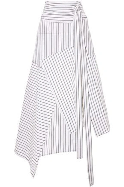 Shop Jw Anderson Woman Asymmetric Striped Cotton-poplin Midi Skirt White