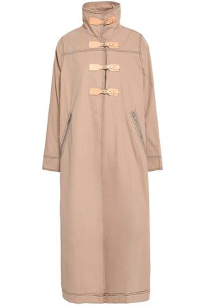 Shop Ganni Cotton Trench Coat In Sand