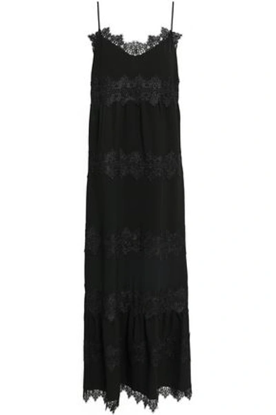 Shop Ganni Woman Clark Lace-trimmed Crepe Midi Slip Dress Black