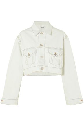 Ganni Cropped Denim Jacket In White | ModeSens