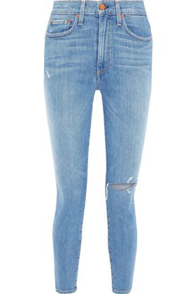 Shop Alice And Olivia Alice + Olivia Woman Good Cropped Distressed High-rise Skinny Jeans Light Denim