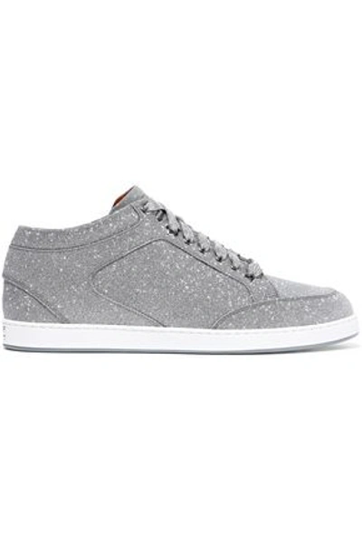 Shop Jimmy Choo Woman Miami Glittered Leather Sneakers Silver