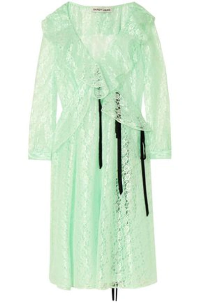 Shop Sandy Liang Carmen Ruffled Lace Midi Dress In Mint