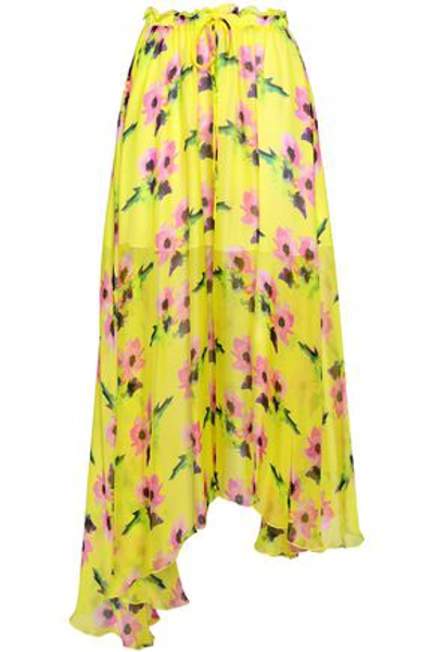 Shop Msgm Woman Floral-print Silk-chiffon Midi Skirt Yellow