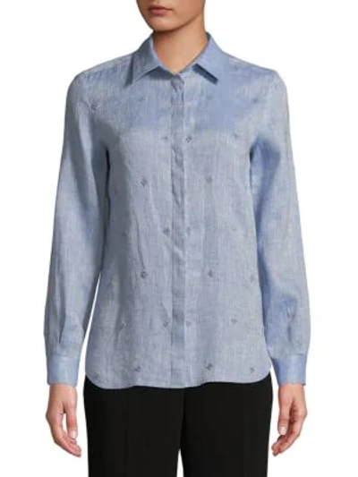 Shop Max Mara Vallet Embellished Linen Shirt In Light Blue