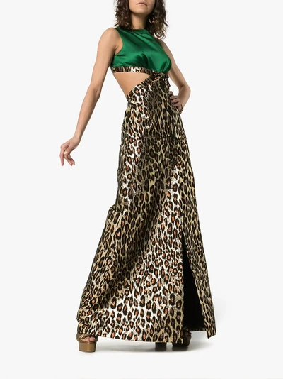 Shop Miu Miu Leopard Print Cutout Duchess Silk Gown In Gold