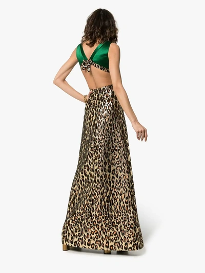 Shop Miu Miu Leopard Print Cutout Duchess Silk Gown In Gold