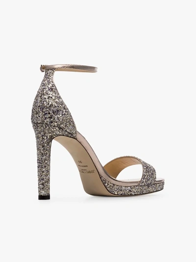 Shop Jimmy Choo Metallic Silver Misty Glitter 100 Platform Sandals