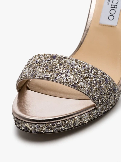 Shop Jimmy Choo Metallic Silver Misty Glitter 100 Platform Sandals