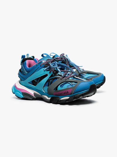 Balenciaga Blue And Pink Track Caged Multi-texture Sneakers In 4162 Blue