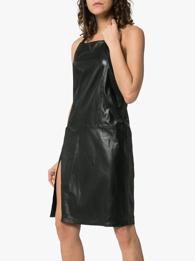 Shop Sandy Liang Congee Leather Halterneck Dress In Black