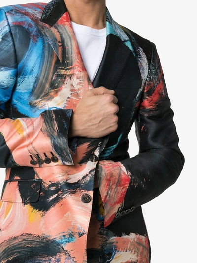 Shop Alexander Mcqueen Painters Canvas Print Single Breasted Wool Silk Blend Blazer In 8500 Multicoloured
