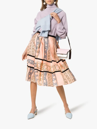 Shop Marni Silk Pleated Chain Print Midi Skirt In Pink
