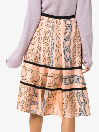 Shop Marni Silk Pleated Chain Print Midi Skirt In Pink