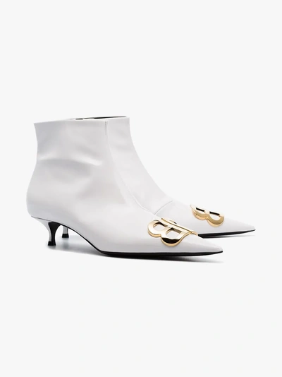 Shop Balenciaga White Bb 40 Pointed Toe Ankle Boots