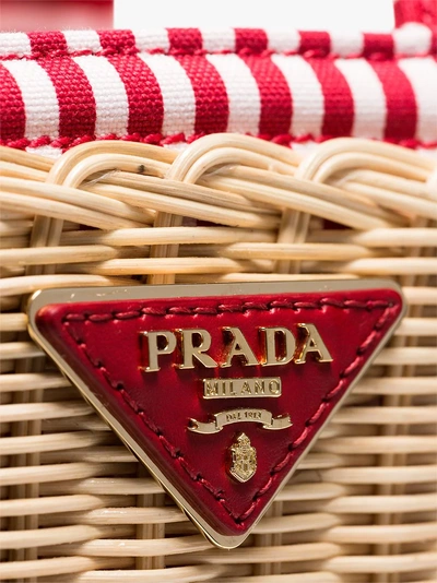 Shop Prada Beige, White And Red Middolino Straw Basket Bag In Naturale/rosso