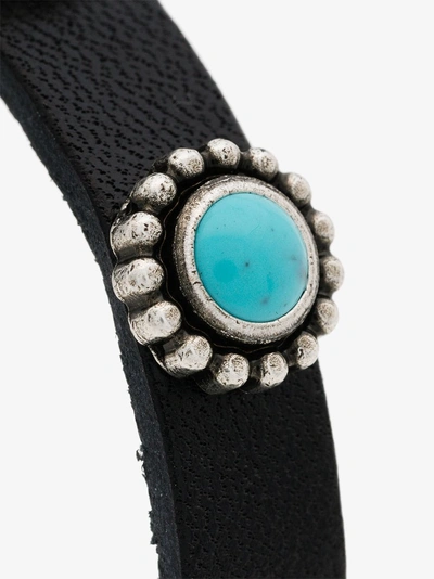 Shop Saint Laurent Black Navajo-style Metal, Stone And Leather Bracelet In 1041 Metallic