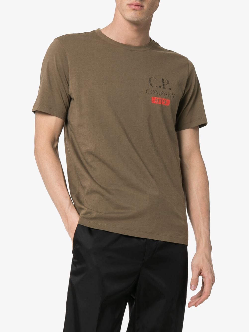 C P Company Cp Company 019 Logo Print Cotton T Shirt In Green Modesens