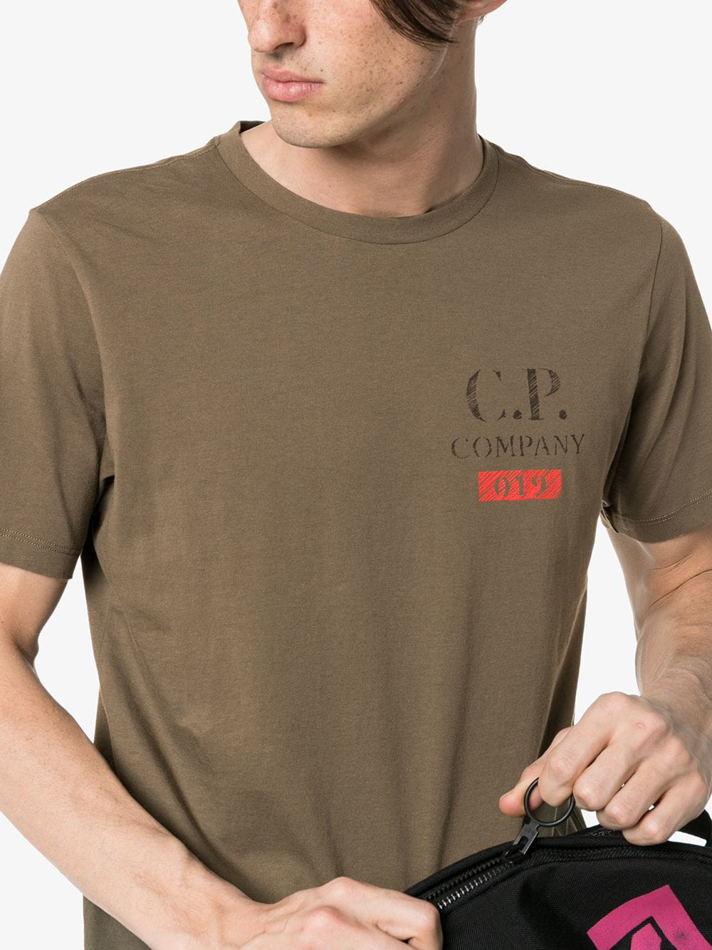C P Company Cp Company 019 Logo Print Cotton T Shirt In Green Modesens