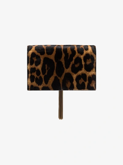 Shop Saint Laurent Faux-fur-clutch Mit Leoparden-print In Brown