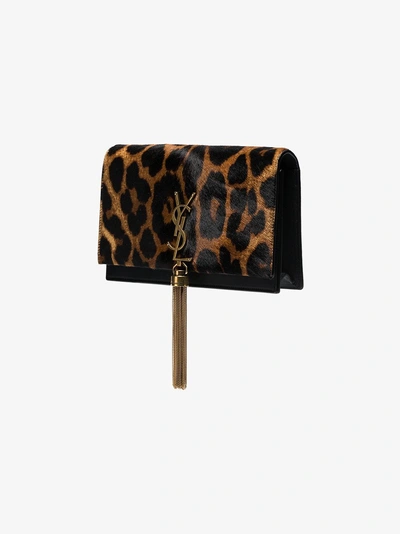 Shop Saint Laurent Faux-fur-clutch Mit Leoparden-print In Brown