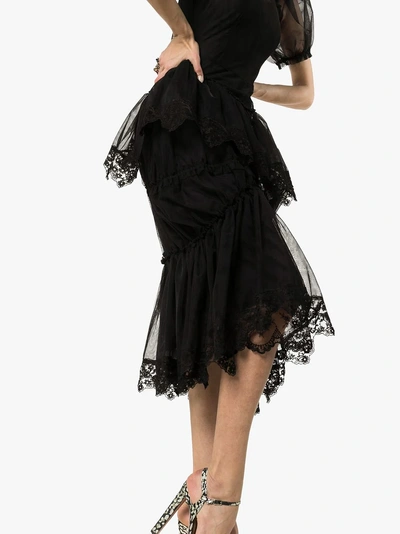 Shop Simone Rocha Sheer Mesh Puffed Sleeve Midi Dress In Black