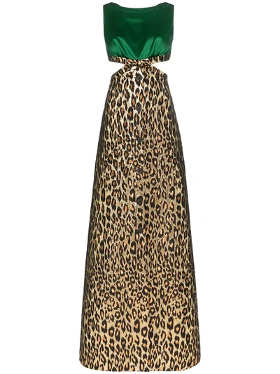 Shop Miu Miu Leopard Print Cutout Duchess Silk Gown - Gold