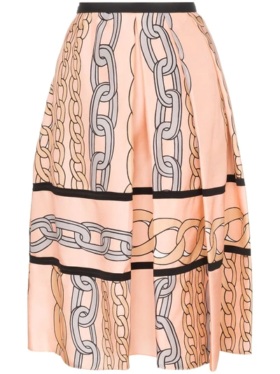 Shop Marni Silk Pleated Chain Print Midi Skirt - Pink