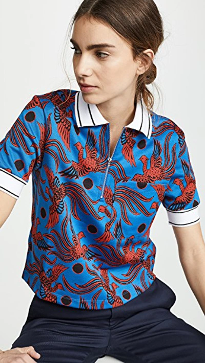 Shop Kenzo Zipped Short Sleeve Polo Shirt In Cobalt