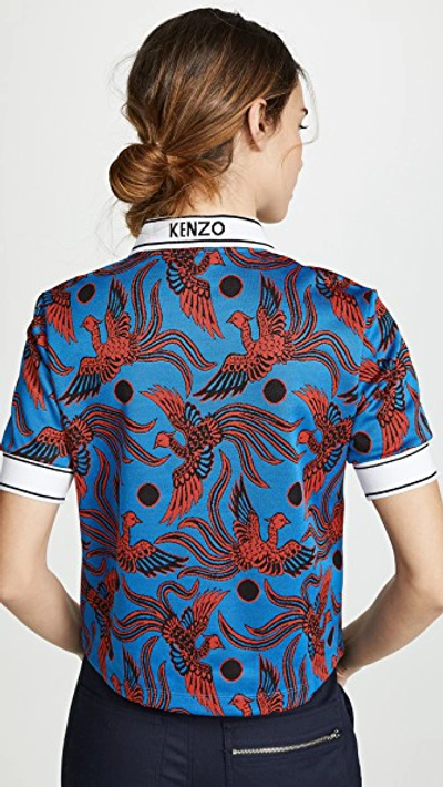 Shop Kenzo Zipped Short Sleeve Polo Shirt In Cobalt