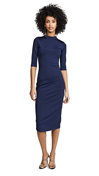 Shop Alice And Olivia Delora Fitted Mock Neck Dress In Navy