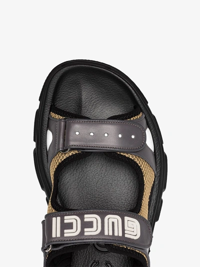 Shop Gucci Black, Yellow And Grey Mesh And Leather Sandals