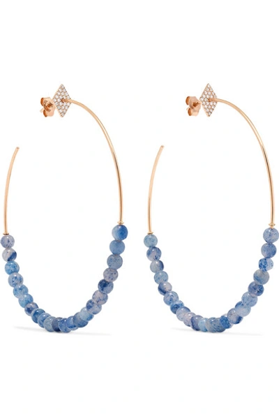 Shop Diane Kordas 18-karat Rose Gold, Aventurine And Diamond Hoop Earrings