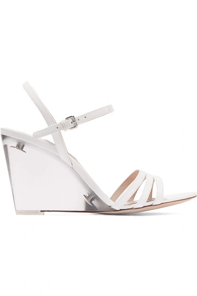 Shop Miu Miu Perspex And Leather Wedge Sandals In White