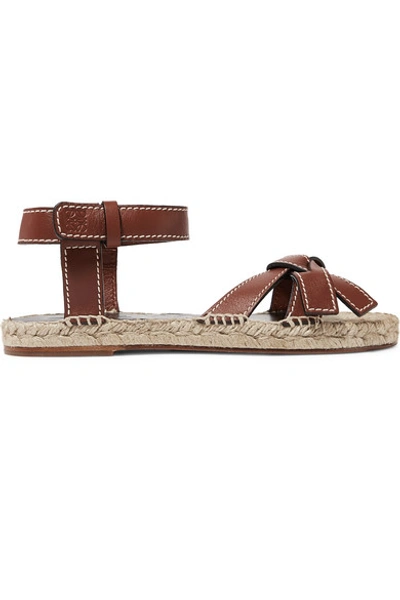 Shop Loewe Gate Logo-embossed Leather Espadrille Sandals In Tan