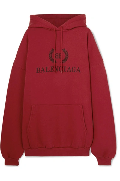 Shop Balenciaga Oversized Printed Cotton-jersey Hoodie In Red