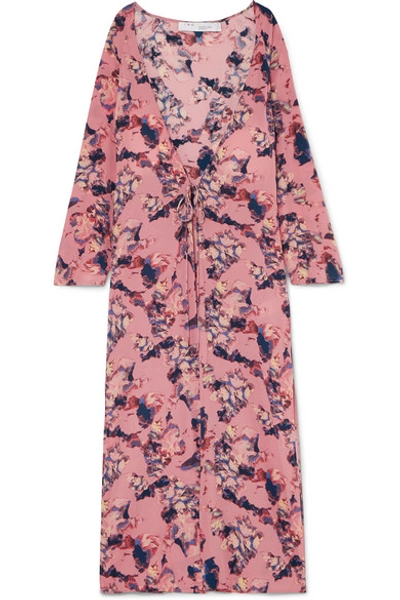 Shop Iro Adorable Printed Crepe De Chine Robe In Pink