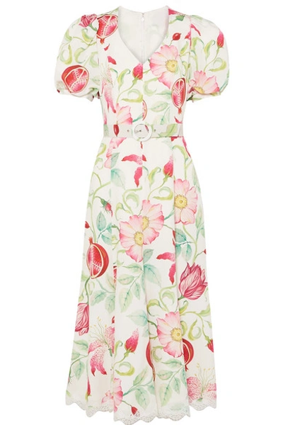 Shop Andrew Gn Belted Floral-print Silk-crepe Midi Dress In White