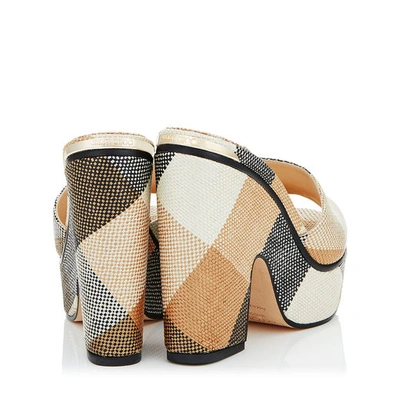 Jimmy Choo Deedee 125 Black And Caramel Check Raffia Wedges In Black/caramel