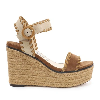 Shop Jimmy Choo Abigail 100 Natural Mix Suede Chunky Wedges With Whipstitching