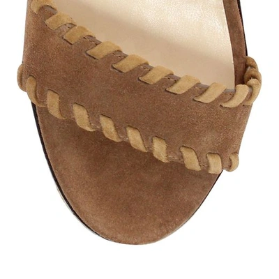 Shop Jimmy Choo Abigail 100 Natural Mix Suede Chunky Wedges With Whipstitching