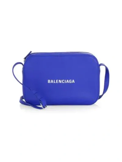 Shop Balenciaga Leather Logo Camera Bag In Bleu
