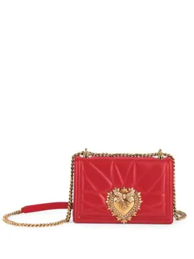 Shop Dolce & Gabbana Women's Medium Devotion Quilted Leather Shoulder Bag In Red