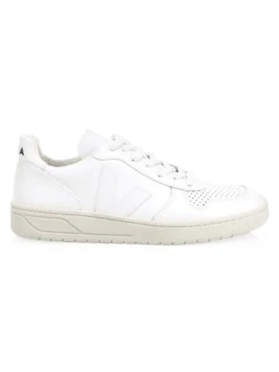 Shop Veja V-10 Leather Low-top Sneakers In Extra White