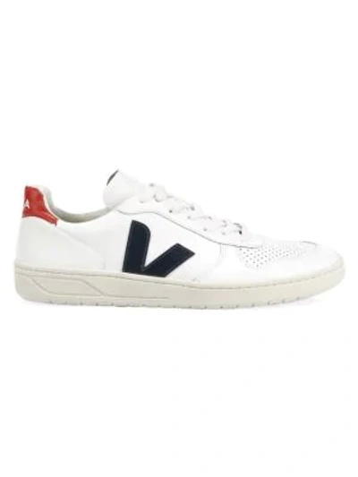 Shop Veja V-10 Nautico Low-top Leather Sneakers In Extra White